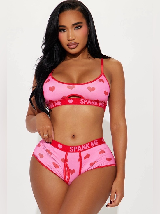 Fashion Nova Other - Pink Heart-Print Bralette & High-Waist Brief Set - "SPANK ME"
